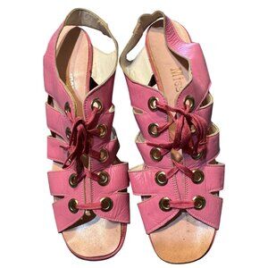 Vintage 1940 Miss America Pink Gladiator High Heel Sandals With Lace-Up Design